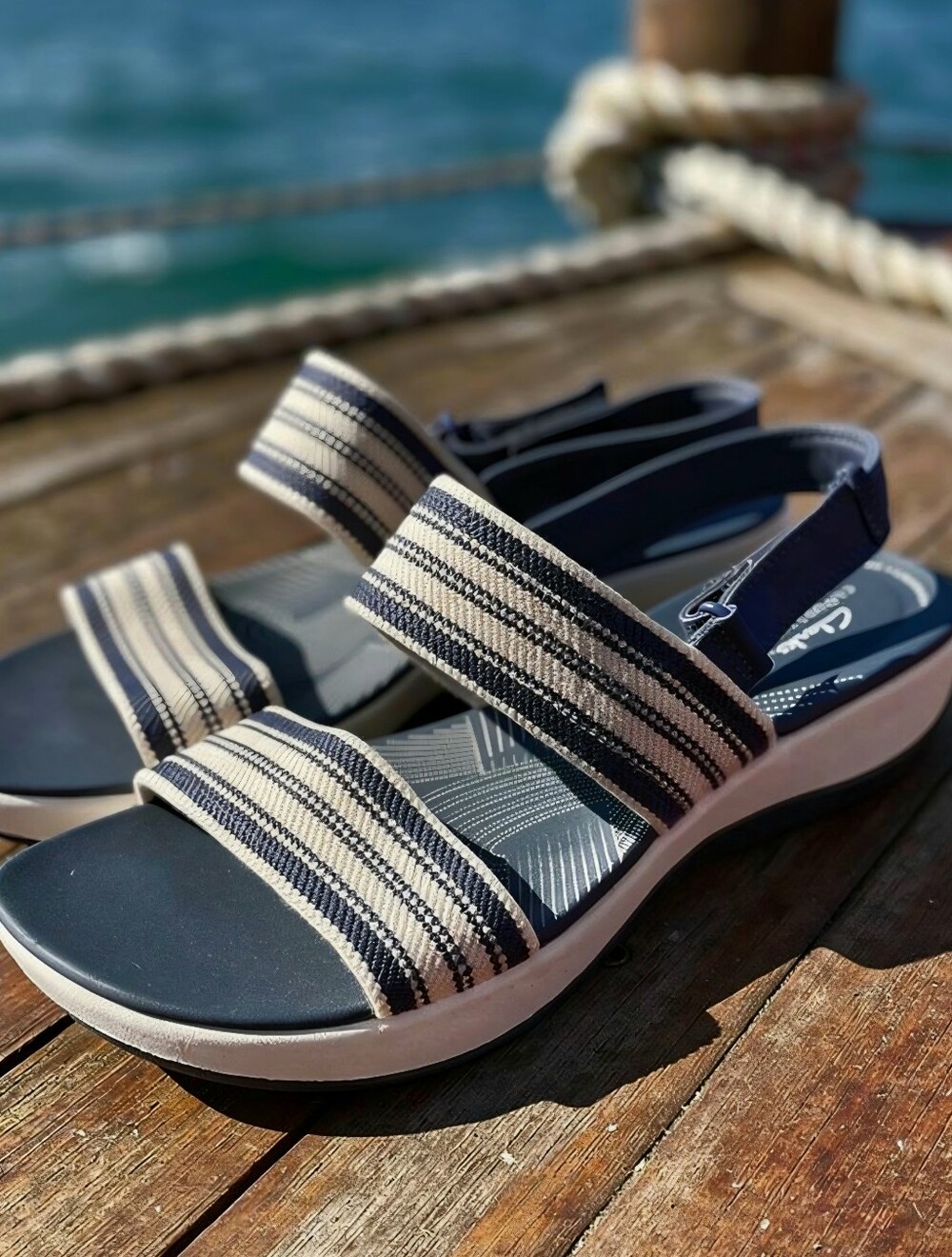 Clarks Women's Arla Stroll Cloudstepprrs Slip On Sandals NEW Size 11 Navy/ Cream